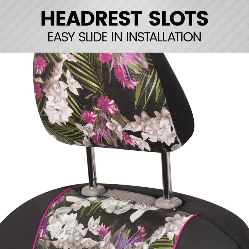 BDK Pink Flower Faux Leather Car Seat Covers for Front Seats, 2 Pack â€“ Floral Pattern with Matching Headrest, Easy Installation, Fits Most Car Truck Van and SUV, Catalina Floral - Image 3